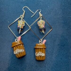 206. “ I take my coffee with diamonds” earring set